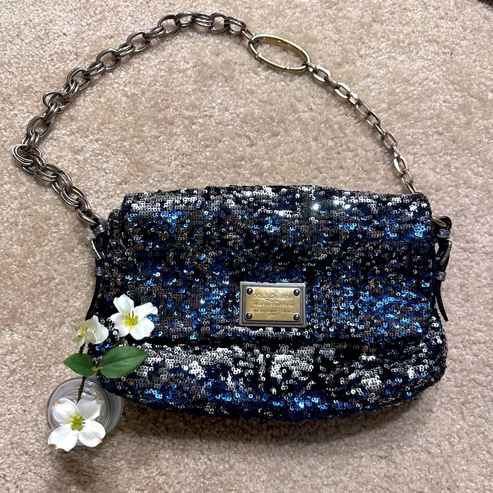 Dolce & Gabbana Miss Charles Blue & Silver Sequin Handbag - Great Condition